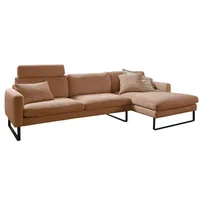 KAWOLA Ecksofa, Braun, Echtholz, 3-Sitzer, Füllung: Kaltschaum, Ottomane rechts,