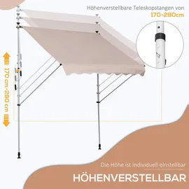 Outsunny Sonnenschirm Markise Aluminium Polyester Cremeweiß L200 x B150 x H170-280 cm