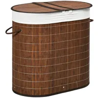 Homcom Wäschekorb Wäschebox 100L Wäschesammler mit Deckel, Wäschesortierer mit Griff, Waschekorbsammler mit 2 Wäschesäcken für Badezimmer, Bambus, Braun