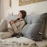 Björn&Schiller Rückenkissen grau, 200 cm - Lesekissen für Bett und Sofa, Keilkissen, Rückenpolster für die Wand, Sitzkissen, Wandkissen, groß mit waschbarem Bezug - Ideal zum Anlehnen im Bett