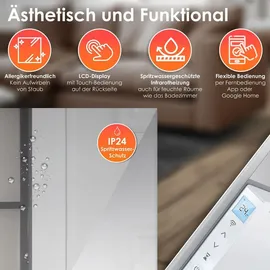 Kesser KESSER® Infrarotheizung Spiegelheizung Energiesparend 2in1 Standgerät & Wandmontage Elektroheizung mit Erkennung Offener Fenster + Fernbedienung & App-Steuerung Thermostat Infrarot Heizpaneel
