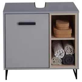 Stella Trading Waschbeckenunterschrank 1 Tür 65 x 60,5 x 38 cm Grau / Eiche Sonoma