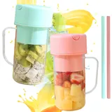 WIYETY 2 Stücke Tragbarer Mixer: 1200mAH 420ml Mixer Smoothie Maker, Smoothie Maker To Go mit 6 Klingen, Tragbarer Mixer für Smoothies und Shakes, USB Portable Blender, Fresh Juice Mixer, (Rosa,Grün)