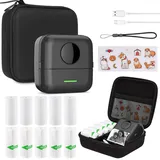 HUIJUTCHEN Mini Drucker mit Tasche, Mini Etikettendrucker Tasche Tragbarer Mini Fotodrucker 10 Rollen Druckerpapie Bluetooth Fotodrucker Thermodrucker für Lernhilfe Lernnotizen Journal Memo (Schwarz)