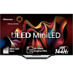 HISENSE Mini-LED-Fernseher "55U7NQ", E (A-G), schwarz, 55, Fernseher, 4KUHD, ULED, Mini LED