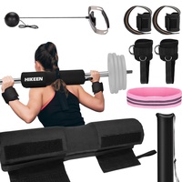 Boosteady Langhantel Polster Pad Set, Fitness Pads Hip Thrust Polster Rutschfeste Verdickung Barbell Squat Pad mit Widerstandsbänder Wrist Wraps Fußschlaufen-Kabelzug Reflexball