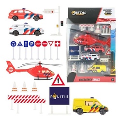 Toi-Toys Spielzeug-Hubschrauber Krankenwagen Hubschrauber Autos Straßenschilder-Set aus Metal