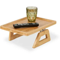Relaxdays Sofatablett Armlehne, Bambus, eckiger Armlehnentisch, Sofaablage Getränke & Snacks, BxT: 35 x 26,5 cm, natur