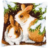 Vervaco Kreuzstich Stickpackungen Kissen Stickerei Set Anfänger Vorgedruckt Kaninchen im Schnee DIY Set Kreativ Set Für Erwachseneca. 40 x 40 cm Bastelset Handwerker Haus Dekoration