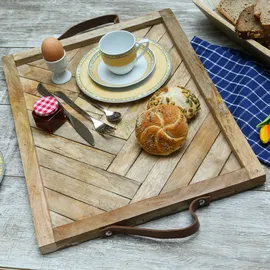 MARELIDA Tablett Holz natur Kerzentablett Serviertablett rechteckig Mangoholz Deko 54cm