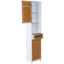 Mendler Hochschrank HWC-A85, Badschrank Badregal Bambus, MVG-zertifiziert 180x40x31cm weiß