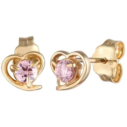 Elli PREMIUM Herz Zirkonia Liebe Filigran 585 Gelbgold Pink Damen 