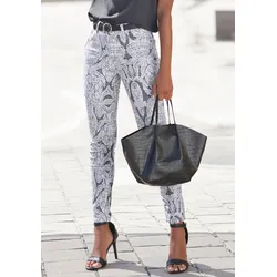 7/8-Jeggings, mit Alloverprint, schmale Passform, Super-Stretch-Qualität, Gr. 40 - N-Gr, offwhite-anthrazit bedruckt, , 22248707-40 N-Gr