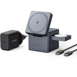 Anker 3-in-1 Cube mit MagSafe Ladestation, 15W Wireless Charger, Induktive Ladestation für Apple Watch und iPhone 17/16/15/14/13/12, AirPods Pro/3/2 (Inklusive 30W Ladegerät)