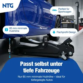 NTG Wagenheber 2,5T (85-375mm Hubhöhe) Profi Rangierwagenheber flach für Tiefe Autos KFZ PKW