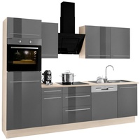 OPTIFIT Küchenzeile »Bern«, Küche: grau Hochglanz/akazie-akazie + Front: grau Hochglanz + Korpus: grau + Arbeitsplatte: akazie, , 33649020-0 B/T: 270 cm x 60 cm