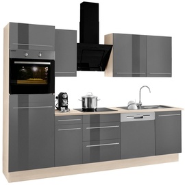 OPTIFIT Küchenzeile »Bern«, Küche: grau Hochglanz/akazie-akazie + Front: grau Hochglanz + Korpus: grau + Arbeitsplatte: akazie, , 33649020-0 B/T: 270 cm x 60 cm