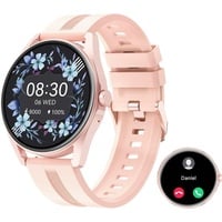 Damen Herren Smartwatch mit Telefonfunktion, mit Bluetooth Anrufe Fitnessuhr mit SpO2-Überwachung Pulsuhr Schlafmonitor Schrittzähler Android IOS - Rosa