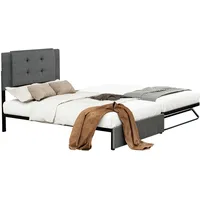 Merax Tagesbett, Doppelbett, Doppelbett mit klappbaren und hochklappbaren Metallbeinen, ohne Matratze, 90*200+90*190cm, Leinen, Grau