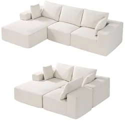 VEVOR Lounge Sofa Modulares Sofa L-Form Modulsofa mit Kissen Beige Couch 545kg