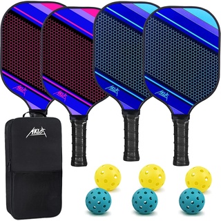 Pickleball Paddles Set AKLOT 4 Pcs Pickle Ball Carbon Fibre für Frauen und Männer Indoor oder Outdoor Spielen mit 6 Bällen Tragetasche