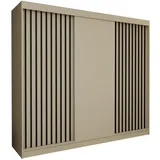 AX Living Schwebetürenschrank, Beige, Schwarz, Kunststoff, Teilmassiv,Kiefer, Rechteckig, 240x216.1x61 cm, Hergestellt in Europa, FSC Mix, Reach, Schlafzimmer, Kleiderschränke, Schwebetürenschränke