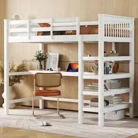Redom - Hochbett, 90 x 200, Hochbett für Kinder mit Stauraum und Schreibtisch unter dem Bett, ohne Matratze, weiß