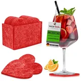 WORTEK Filz Untersetzer Gläser Rot in Herzform – 10er Set mit Aufbewahrungsbox, Glasuntersetzer für Getränke, Tassen, Bar, Glas - Ø 10cm Tischuntersetzer Filzuntersetzer Gläser Geschenk für Sie