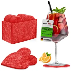 WORTEK Filz Untersetzer Gläser Rot in Herzform – 10er Set mit Aufbewahrungsbox, Glasuntersetzer für Getränke, Tassen, Bar, Glas - Ø 10cm Tischuntersetzer Filzuntersetzer Gläser Geschenk für Sie