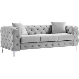 vente-unique Chesterfield-Sofa 3-Sitzer - Hellgrau - Samt - EDWINA
