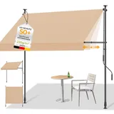 HOMEDEMO Klemmmarkise mit Einstellbare Handkurbel, Balkonmarkise ohne Bohren, Markise Sonnenschutz, UV-beständig & höhenverstellbar für Outdoor, Terrasse, Balkon, Garten, Khaki, 300 x 125-150 cm