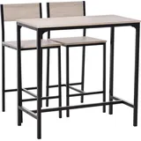 Homcom Bartisch mit Barhocker-Set Esstisch mit 2 Stühlen mit Rückenlehne Küchentisch für Küche, Natur+Schwarz