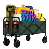 Garvee Bollerwagen Faltbar 220 L, Handwagen bis 172 kg, 600D Oxford + Stahlrahmen, 5-Zoll All-Terrain-Räder, Transportwagen mit Getränkehaltern & Verstellbarem Griff, für Camping, Strand, Garten