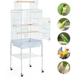 Vogelkäfig Vogelhaus Vogelbauer Wellensittichkäfig 46,5 x 46,5 x 136 cm Kanarien Käfig Exotenkäfig Papageienkäfig Nymphensittichkäfig (Weiß)