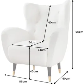 Riess-Ambiente Retro Design Sessel DON weiß Bouclé Federkern goldene Fußkappen