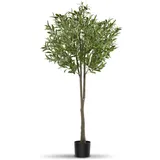 Tectake tectake® Künstlicher Olivenbaum Oleand verschiedene Größen mit viel Volumen, stabiler Kunststoff-Blumentopf