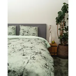 Bettwäsche KAYORI "Shima", grün, B/L: 155cm x 220cm, , Mako-Satin, B/L: 80cm x 80cm, Mako-Satin, Obermaterial: 100% Baumwolle, Bettwäsche, Hergestellt aus GOTS-zertifizierter Bio-Baumwolle