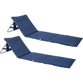 Onvaya Premium Strandmatte mit Rückenlehne | Strandliege faltbar | Strandmatratze dunkelblau | mit Tragegurt | 161 x 55 x 45 cm 2 Stück)