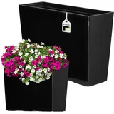 Kadax Blumenkasten aus Kunststoff, 18,5x55,7cm, 5 Farben, Blumentopf mit Bewässerungsbändern, Balkonkasten mit Einsatz, Pflanzkasten für Außen, Blumenkubel (Rechteckig, Glänzend, Schwarz)