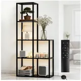 XIIW Eckregal Bücherregal LED Glas Ablagen Regal Holz Stehlampe Eckvitrine Glasregal, 5 Stufige 168x78x30cm Kaltesweiß Warmweiß Dimmbar, für Wohnzimmer, Schlafzimmer, Arbeitszimmer, Büro
