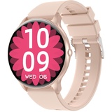 Smartwatch Rund Damen mit Telefonfunktion Gesundheitsuhr Blutdruckmessung Whatsapp Telefonieren Schrittzähler Uhr Damen Pulsmesser Armband Fitnessarmband für Damen Smart Watch Rosa