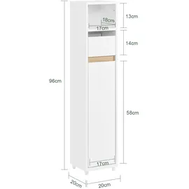 SoBuy TOILETTENSCHRANK, Badschrank schmal, 20x96x20cm, Weiß