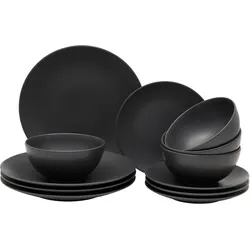 Tafelservice ANDAS "Geschirr-Set Gustaf", schwarz, 12 tlg., Steinzeug, Geschirr-Sets, Service, seidenmatte Glasur, Scandic-Style, 12 Teile, für 4 Personen