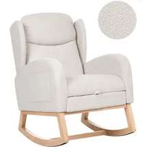 Beliani Schaukelsessel Haslev Bouclé 70 x 100 x 80 cm Cremeweiß mit Fußstütze