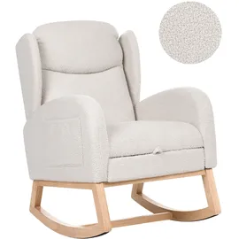 Beliani Schaukelsessel Haslev Bouclé 70 x 100 x 80 cm Cremeweiß mit Fußstütze