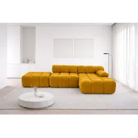 kaiser möbel Ecksofa modular mit Hocker, Sofa L-Form, Veloursstoff Salvador, Gelb, Rechts, Selia - Gelb