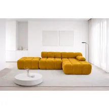 kaiser möbel Ecksofa modular mit Hocker, Sofa L-Form, Veloursstoff Salvador, Gelb, Rechts, Selia - Gelb