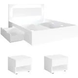 Feldmann-Wohnen Schlafzimmer-Set Fino, (mit 2 Nachtkonsolen mit je 2 Schubladen, 2 Bettschubladen, Griffmulden, 3-tlg., moderne Optik, ohne Soft-Close, LED im Kopfteil), 140x200cm Liegefläche, weiß, mit Lattenrost & LED-Licht weiß 236 cm x 100 cm x 204 cm