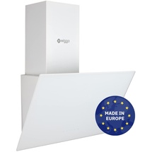 Wiggo Dunstabzugshaube 60cm kopffrei I Abluft Umluft Dunstabzug 300m3/h - LED Touch-Display 3 Stufen I Schräghaube inkl. Fettfilter & 2 x Kohlefilter I Abzugshaube mit Glasfront weiß