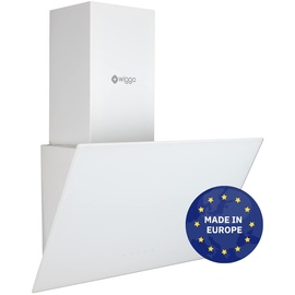 Wiggo Dunstabzugshaube 60cm kopffrei I Abluft Umluft Dunstabzug 300m3/h - LED Touch-Display 3 Stufen I Schräghaube inkl. Fettfilter & 2 x Kohlefilter I Abzugshaube mit Glasfront weiß